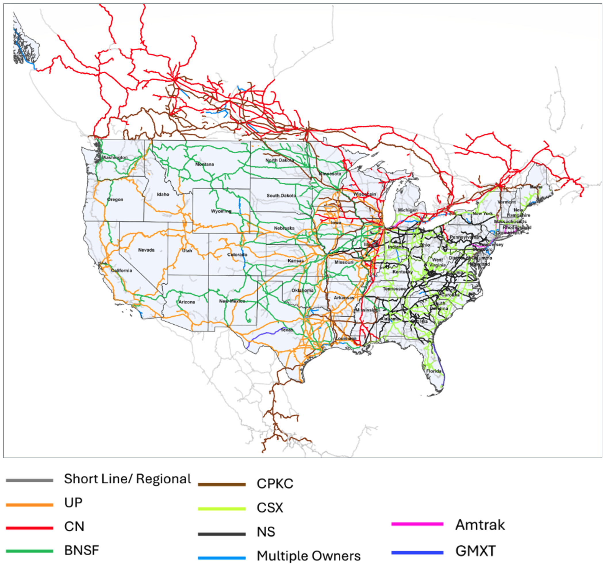 Map of NA rails